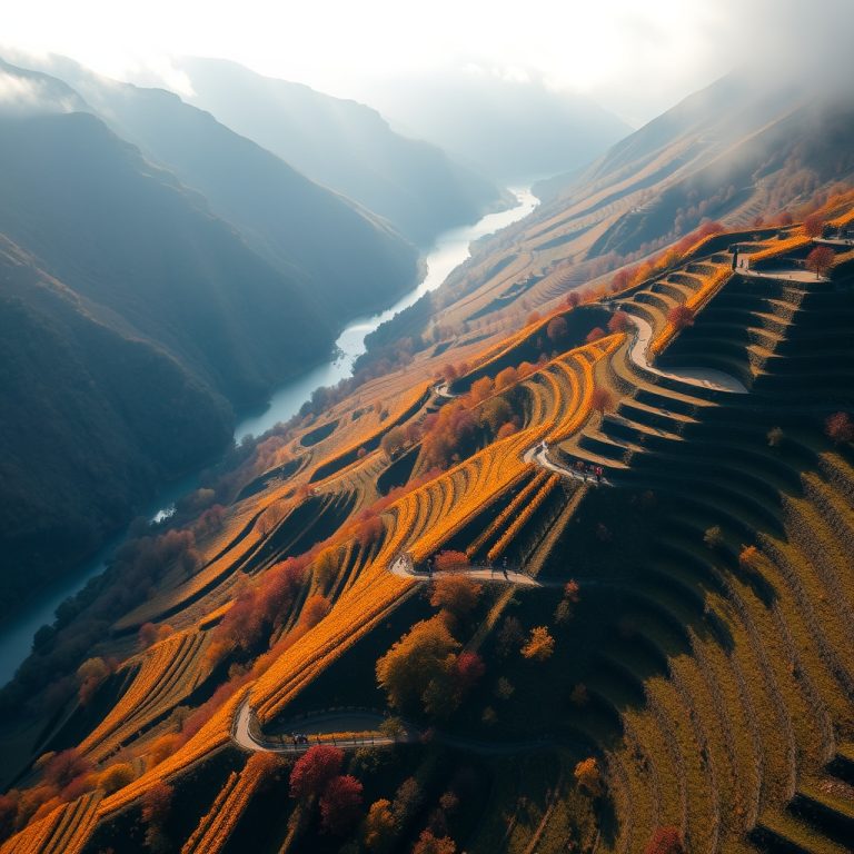 Viñedos en bancales de pizarra en el valle del río Sil, Valdeorras