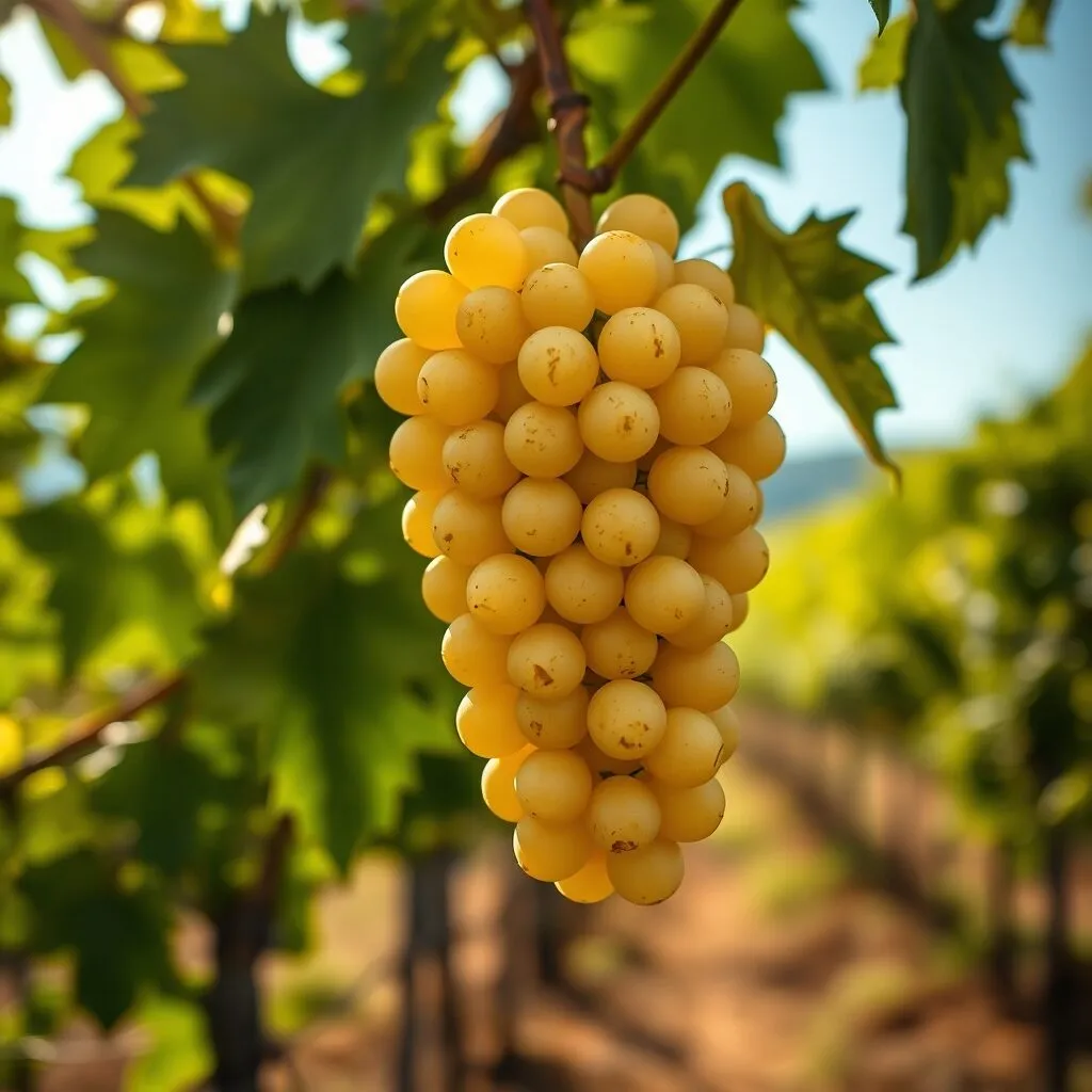 Racimo de uva Godello madura en una viña de Valdeorras